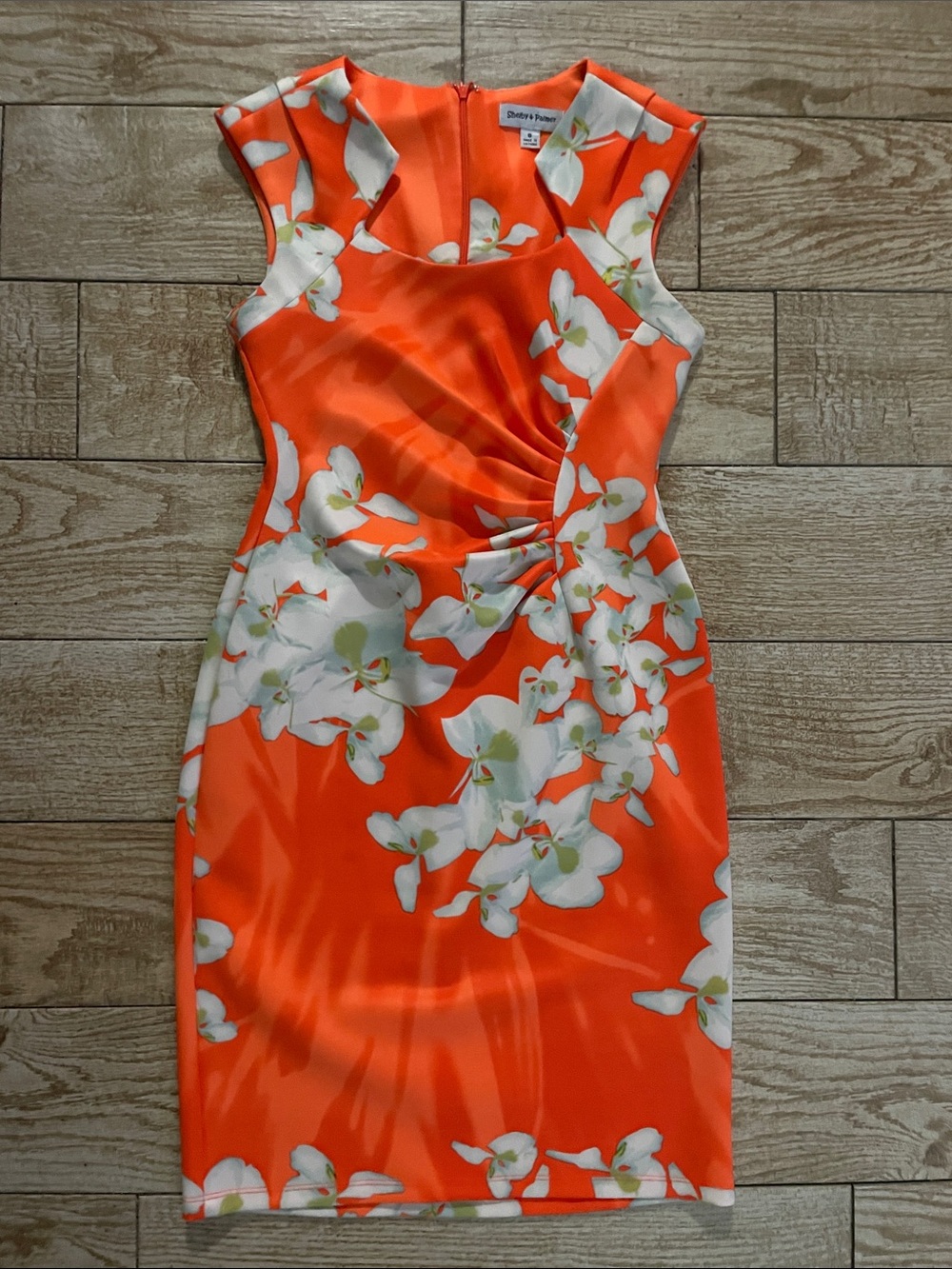 Shelby & Palmer Orange Sheath Dress with White Floral Print